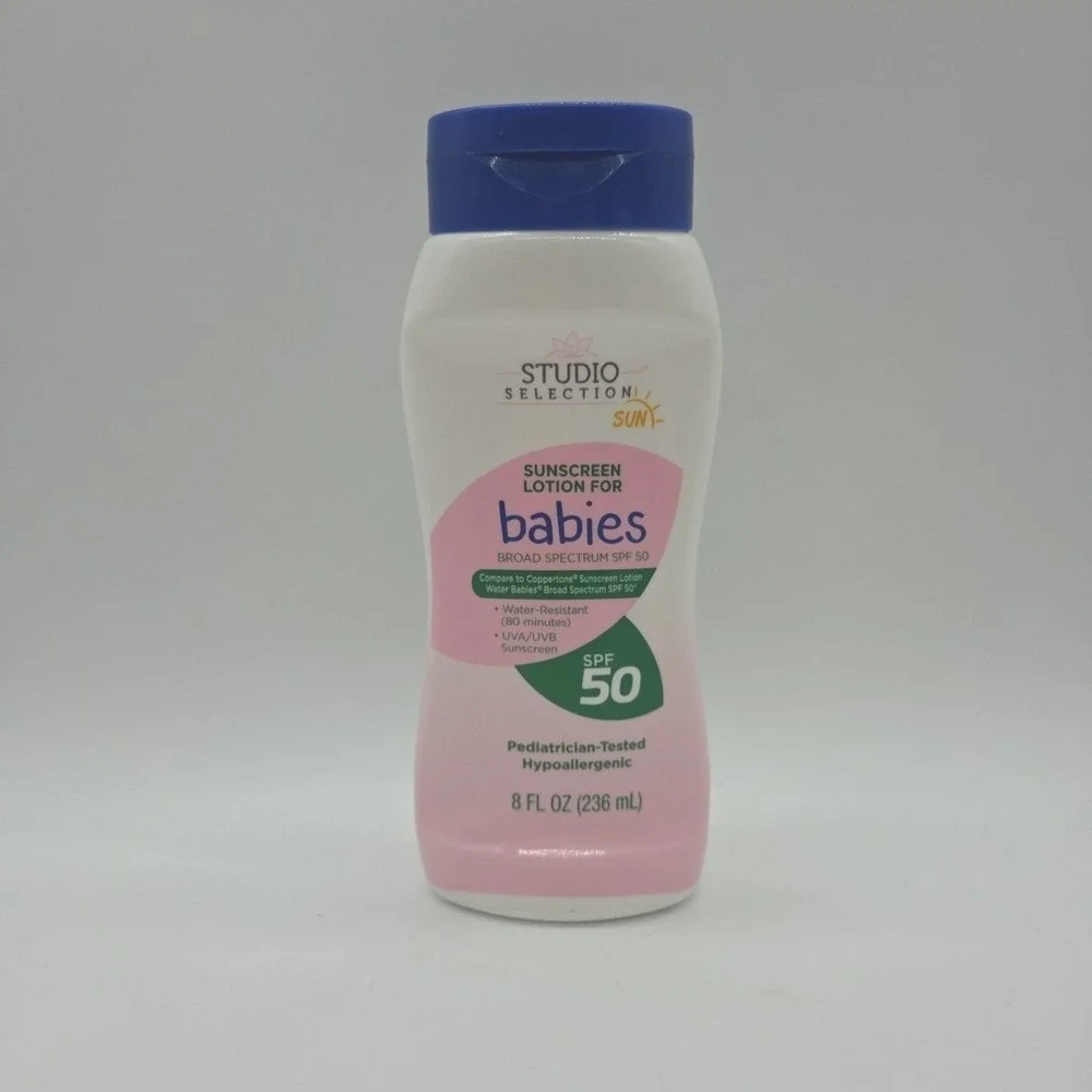 NEW Lot of 2 Studio Selection SPF 50 Sunscreen Lotion For Babies Exp 11/26 8oz
